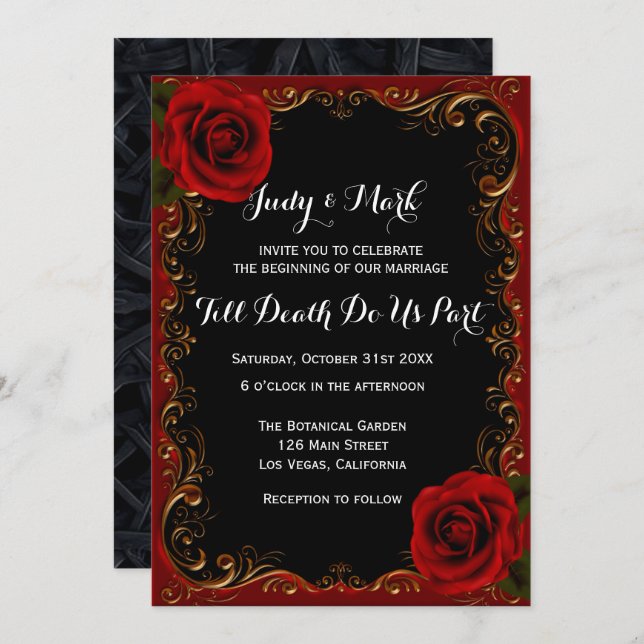 Elegant Goth Red Roses Wedding Invitation (Front/Back)