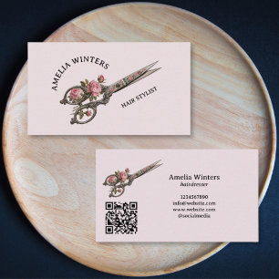 Elegant Goth Vintage Hair Stylist Scissors Roses Business Card
