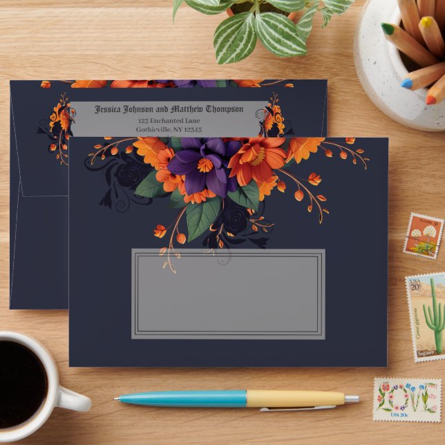 Elegant Gothic 3D Floral A7 - 5x7” invitation Envelope (Desk)