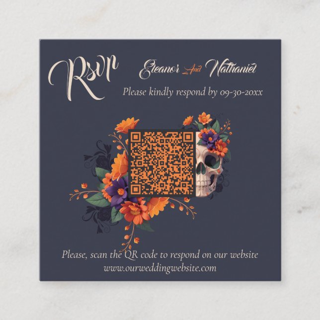 Elegant Gothic 3D Floral Minimal QR code RSVP  Enclosure Card (Front)