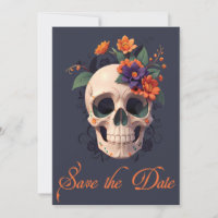 Elegant Gothic 3D Floral Skull Save the Date