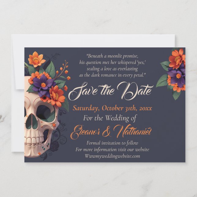 Elegant Gothic 3D Floral Skull Save the Date Invitation (Back)