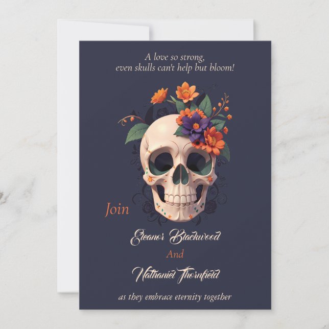  Elegant Gothic 3D Floral skull Wedding  Invitation (Front)