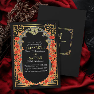 Elegant Gothic Autumn Cathedral Frame Wedding  Invitation