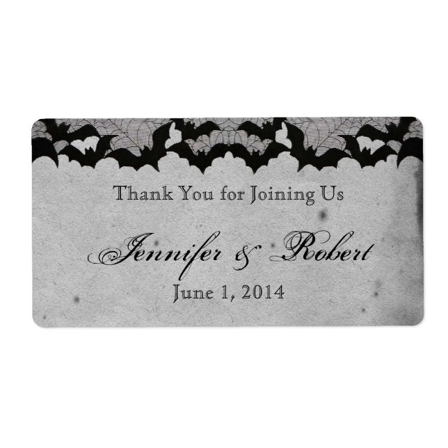 Elegant Gothic Bat Lace Posh Water Bottle Label (Front)