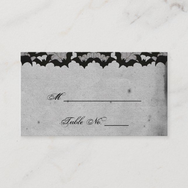 Elegant Gothic Bat Lace Posh Wedding Place Cards (Front)