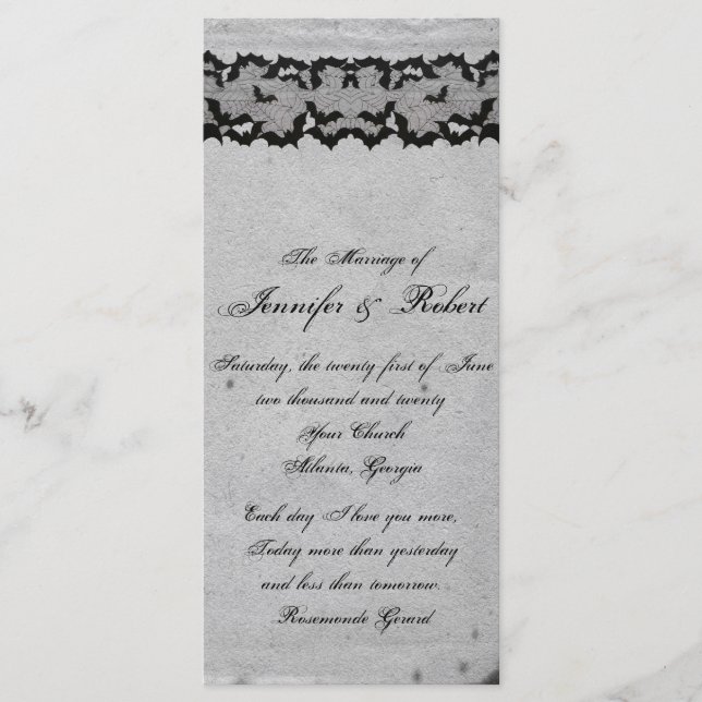 Elegant Gothic Bat Lace Posh Wedding Program Programme (Front)