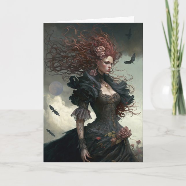 Elegant Gothic Beauty Notecard (Front)