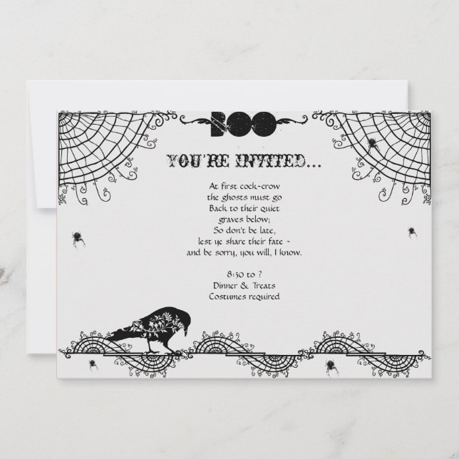 Elegant Gothic Black and White Halloween Party Invitation (Front)