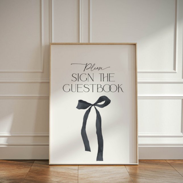Elegant Gothic Black Bow Guestbook Pedestal Sign (Gothic black bow guestbook sign)