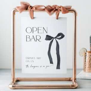 Elegant Gothic Black Bow Open Bar Cocktails Pedestal Sign