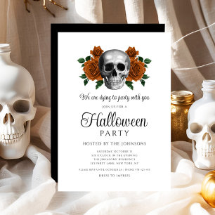 Elegant Gothic Black Floral Skull Halloween Invitation
