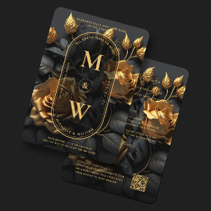 Elegant Gothic Black Gold Rose Boho Lux Wedding Invitation