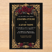 Elegant Gothic Black Rose Gold Wedding Invitation