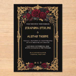 Elegant Gothic Black Rose Gold Wedding Invitation
