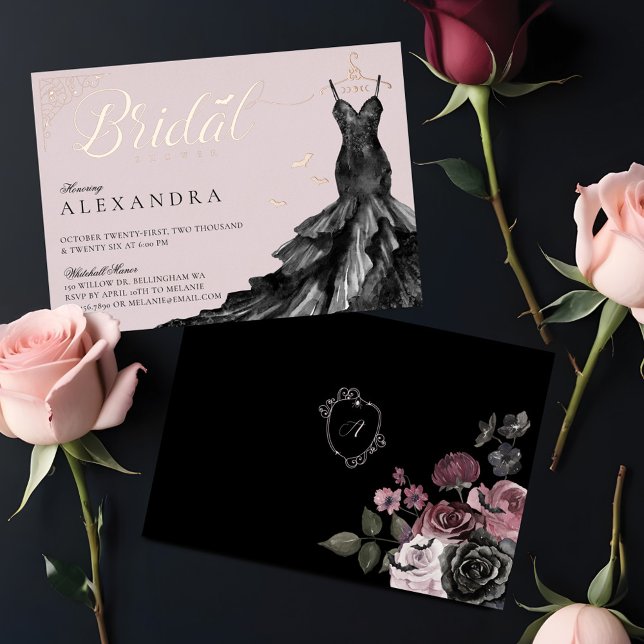 Elegant Gothic Black Wedding Dress Bridal Shower (Elegant Gothic Black Wedding Dress Bridal Shower Foil Invitation)