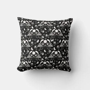 Elegant Gothic Damask Pattern in Black and White Cushion