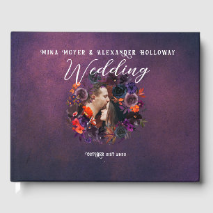 Elegant Gothic Dark Floral Purple Photo Wedding Guest Book