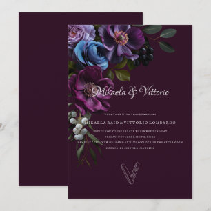 Elegant Gothic Dark Flower Wedding Invitation