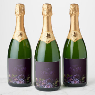 Elegant Gothic Dark Flower Wedding Sparkling Wine Label