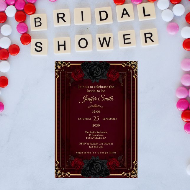 Elegant Gothic Dark Romance Bridal Shower Invitation (Creator Uploaded)