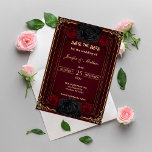 Elegant Gothic Dark Romance Wedding Save the Date Invitation<br><div class="desc">Set the tone for your big day with this Gothic romance wedding Save the Date. Designed with a deep burgundy background, black and dark red roses, ornate gold borders, and elegant Gothic calligraphy, it creates a moody yet romantic Victorian-inspired aesthetic. Perfect for couples seeking a darkly elegant, Gothic fairytale wedding....</div>