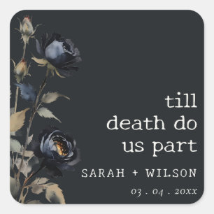 Elegant Gothic Dark Watercolor Black Rose Wedding Square Sticker