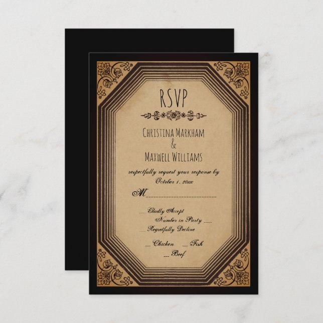 Elegant Gothic Deco Frame Cornices Wedding RSVP In Invitation (Front/Back)