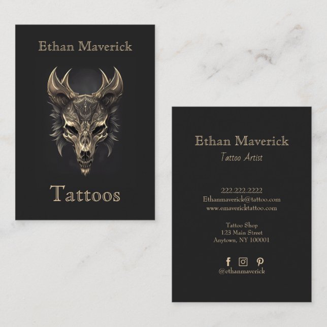 Elegant Gothic Fantasy Wolf Skull Black & Gold  Business Card (Front/Back)