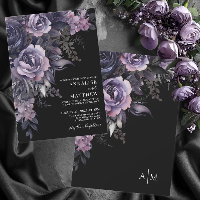 Elegant Gothic Floral Black Wedding Invitation (Elegant Gothic Floral Black Wedding Invitation)