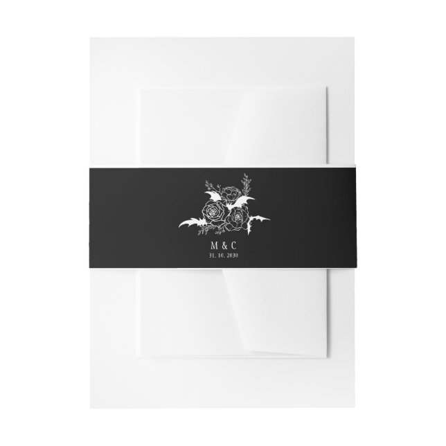 Elegant Gothic Floral Black Wedding Invitation Belly Band (Front Example)
