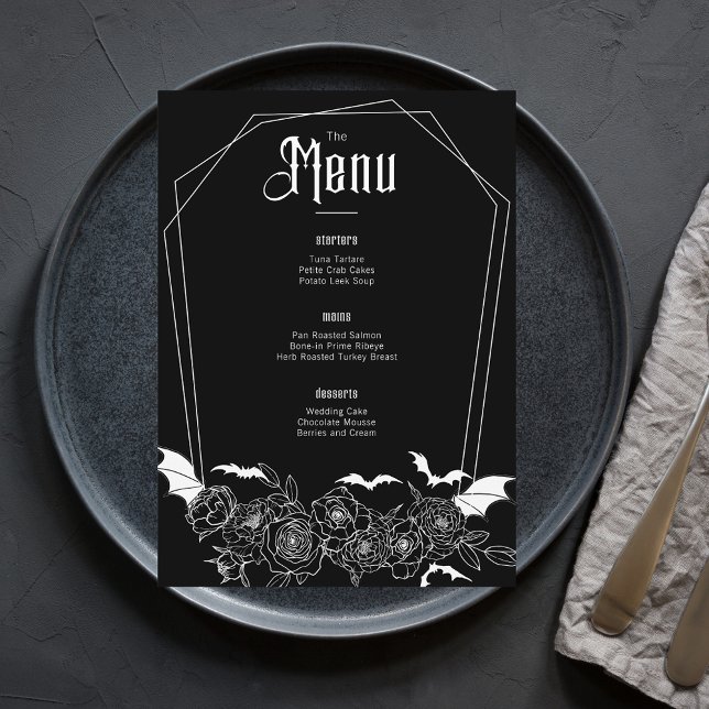 Elegant Gothic Floral Black Wedding Menu (Creator Uploaded)