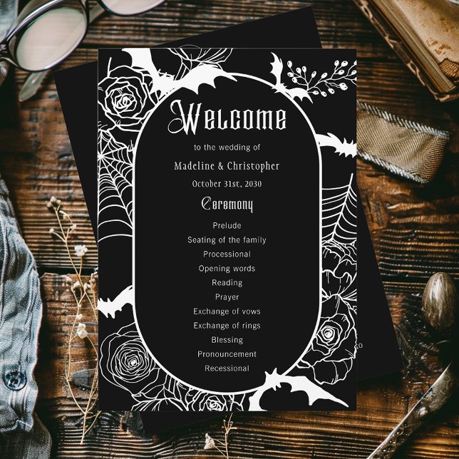 Elegant Gothic Floral Black Wedding Program Programme (Creator Uploaded)