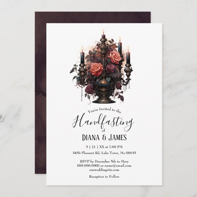 Elegant Gothic Floral Candles Handfasting Invitation (Front/Back)