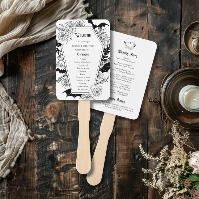 Elegant Gothic Floral Coffin Wedding Program Hand Fan (Creator Uploaded)