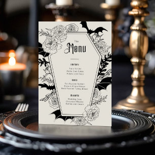 Elegant Gothic Floral Grey Wedding Menu