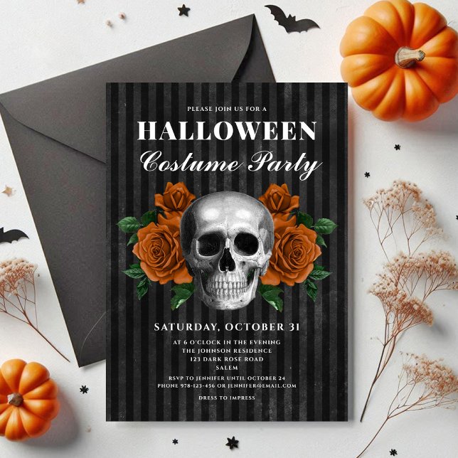 Elegant Gothic Floral Skull Costume Halloween Invitation (Elegant Gothic Floral Skull Costume Halloween Invitation)