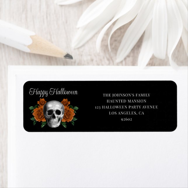 Elegant Gothic Floral Skull Halloween Address (Insitu)