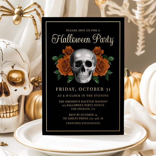 Elegant Gothic Floral Skull Halloween Gold (Elegant Gothic Floral Skull Halloween Gold Foil Invitation)