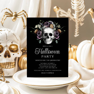 Elegant Gothic Floral Skull Halloween Invitation