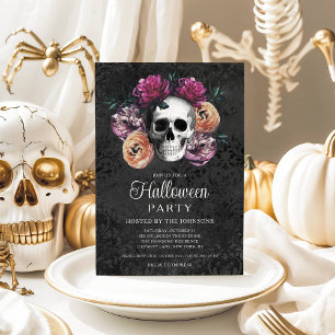 Elegant Gothic Floral Skull Halloween Invitation
