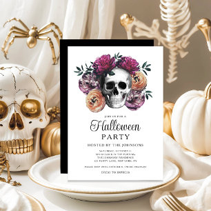 Elegant Gothic Floral Skull Halloween Invitation