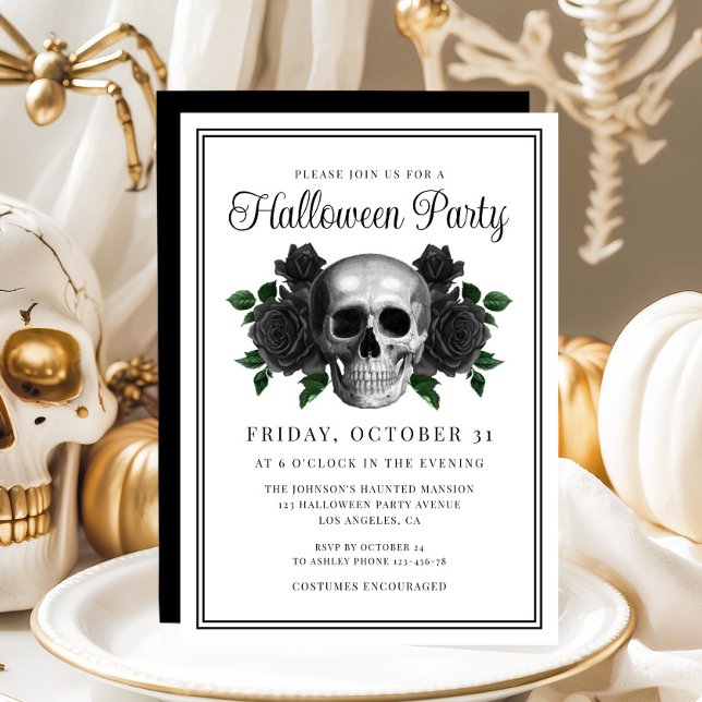 Elegant Gothic Floral Skull Halloween Invitation (Elegant Gothic Floral Skull Halloween Invitation)