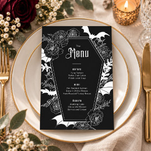 Elegant Gothic Floral Wedding Black Menu
