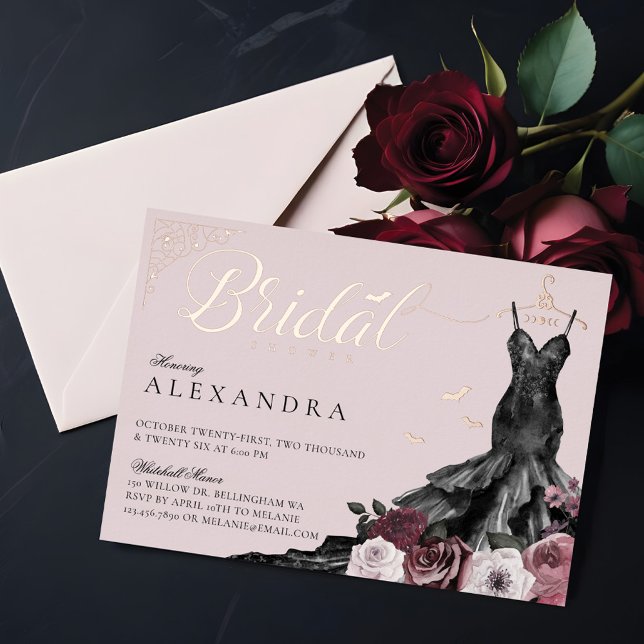 Elegant Gothic Floral Wedding Dress Bridal Shower (Elegant Gothic Floral Wedding Dress Bridal Shower Foil Invitation)
