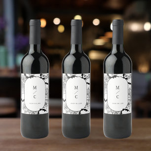 Elegant Gothic Floral Wedding Wine Label