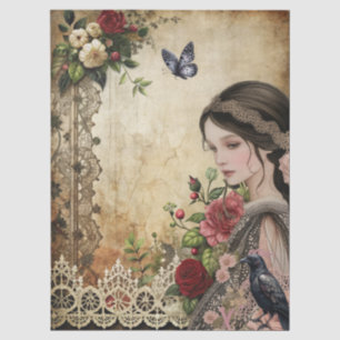 Elegant Gothic Girl & Raven In Rose Garden Tissue Paper
