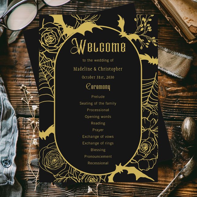 Elegant Gothic Glam Black Gold Wedding Program Programme (Creator Uploaded)