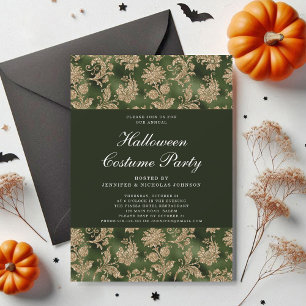 Elegant Gothic Green Damask Halloween Costume  Invitation