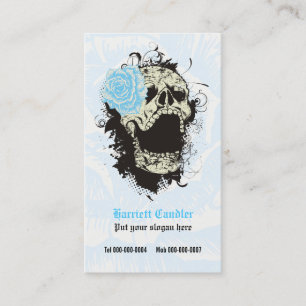 Elegant gothic grunge skull & blue rose custom business card